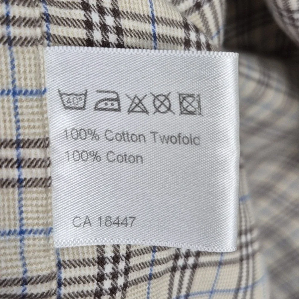 Stenstroms Mens XL Tan Plaid Twofold Cotton Fitted Long Sleeve Button Up Shirt